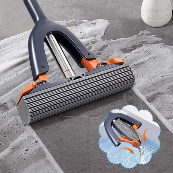 MORESEC Clean Floors Effortlessly with This No-Hand-Wash Sponge Mop, a Roller-Type Rubber Mop with a Thickened Foldable Head and Built-In Brush for Easy Squeezing