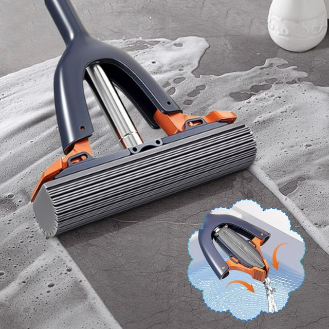 Sponge Mop, Sponge Mops for Floor Cleaning, Self Squeezing Mini Mop for Floor Cleaning Wet and Dry Use Cleaning Mop Bathroom Kitchen Sponge Mop-15inch Grey