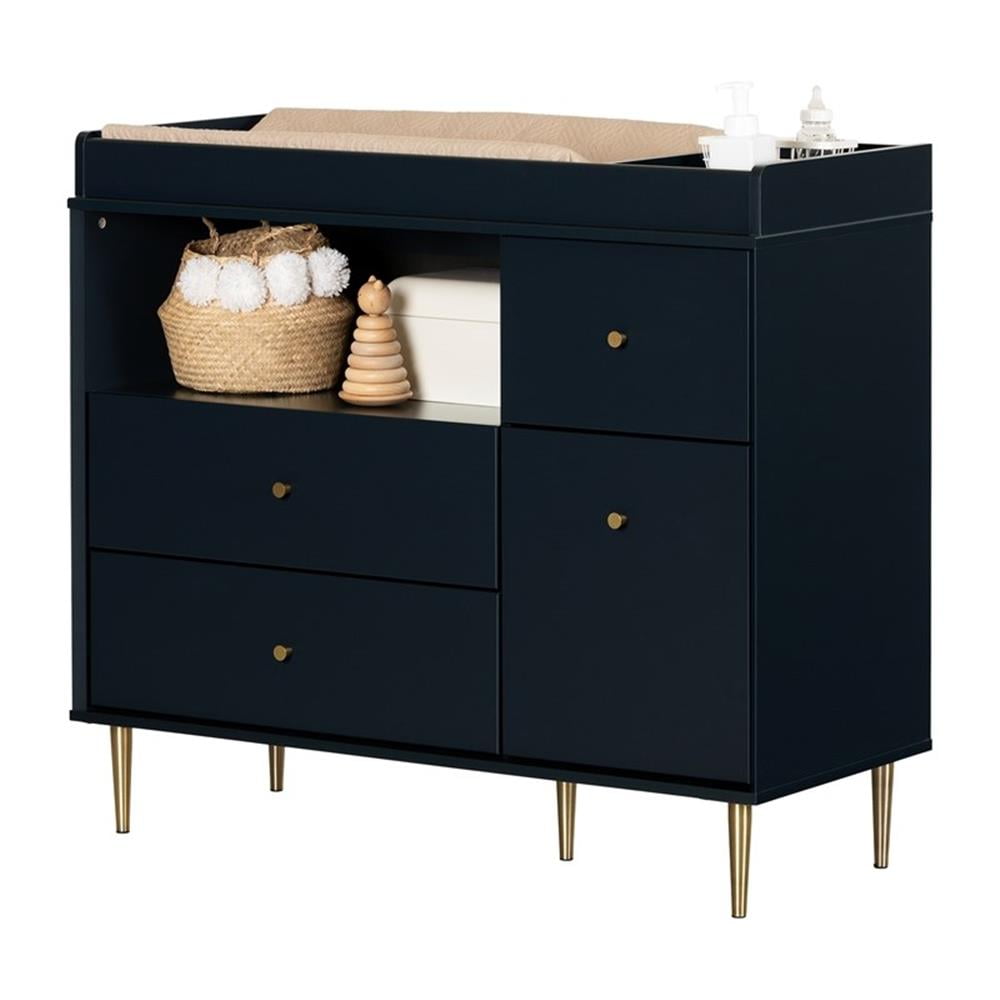 South Shore Changing Table with Drawers and Open Storage Navy Blue Dylane