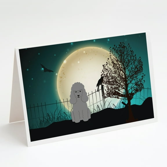 Halloween Scary Poodle Silver Greeting Cards and Envelopes Pack of 8