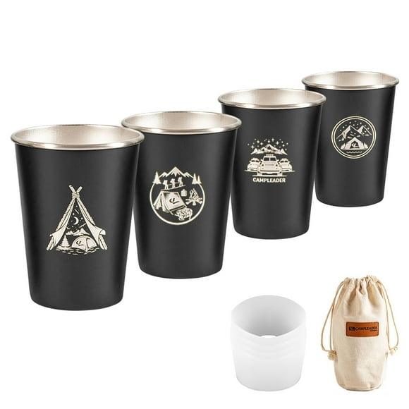 CAMPLEADER 4-Piece Stainless Steel Beer Mug Set with Silicone Sleeves and Carry Bag, 350ml Capacity, Black/White/Green Options