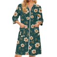 thumbnail image 2 of Women's Robes Zipper Lightweight Loose Fit Womens Bathrobe Zip Up Front 3/4 Sleeve Knee Length Vintage Floral Print Plus Size Pajama Sleepwear with Pockets Dark Green XXL, 2 of 7