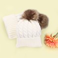 thumbnail image 2 of Mamá bebé niño cálido piel de mapache Bobble Beanie algodón tejido sombrero padre-hijo Tmvgtek Para estrenar, 2 of 6