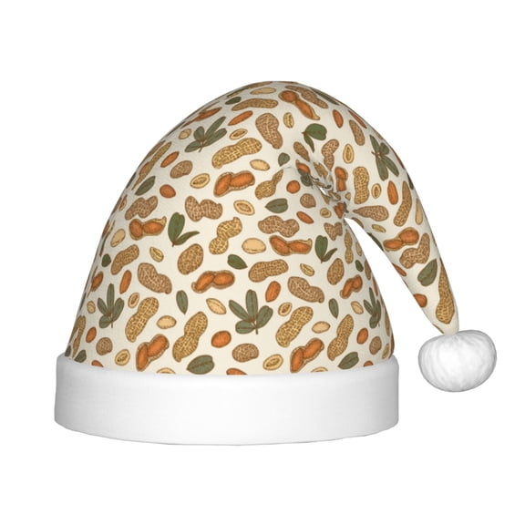 Fuzoiu Set With Peanut Print Santa Hat Christmas Hat for kids,Santa Hats with Pompom, Unisex Xmas Holiday Hat for Christmas New Year Festive Party Supplies