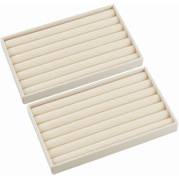 2Pcs Ring Tray Organizer Ring Display Racks White Velvet Small Rectangle Flat Trinket Trays Showcase Jewelry Drawer Plate for Home Shop Selling Show Storage for Home Store Supplies 2pcs