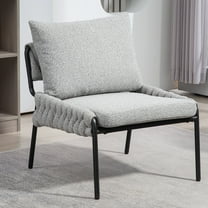 PAPROOS Accent Chair, Modern Arm Chair Braided Upholstered Reading Chair Lounge Chair with Metal Frame for Living Room Bedroom Sunroom, Grey