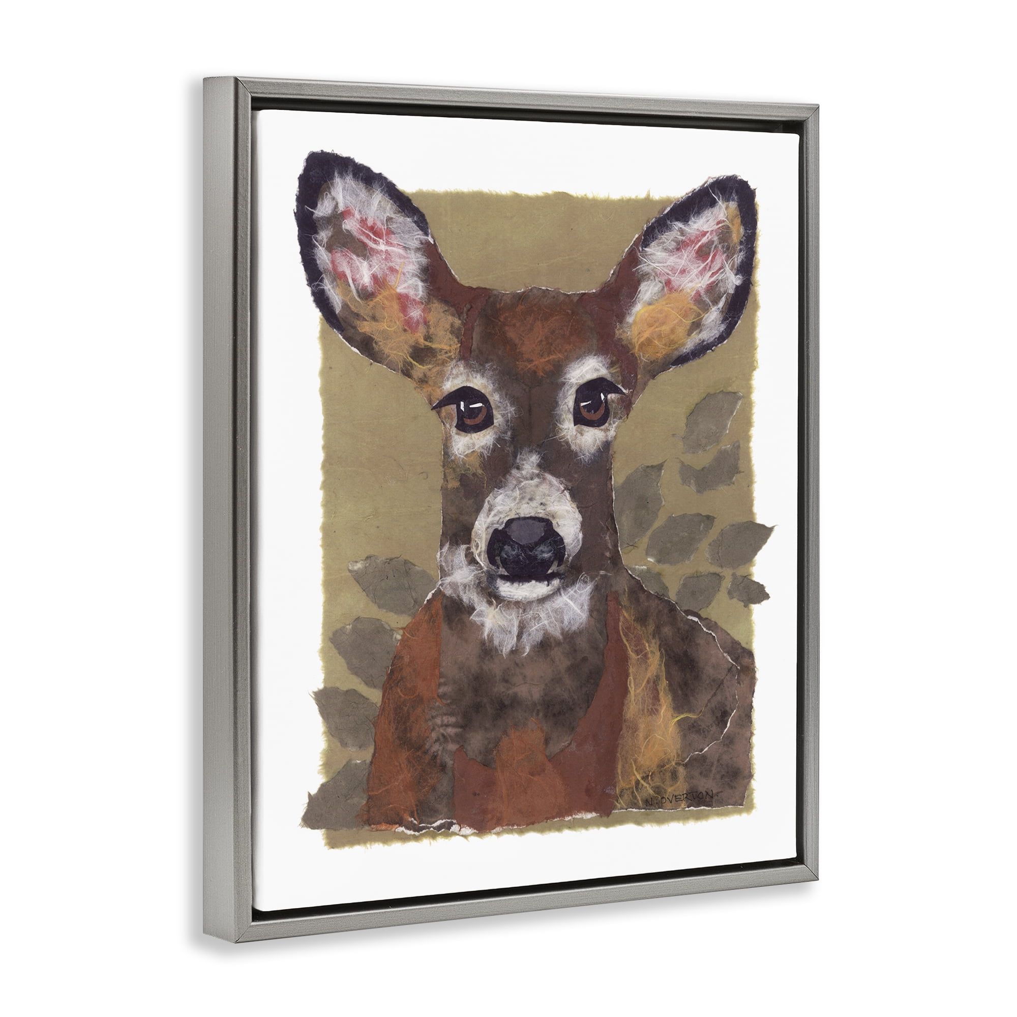 Stupell Industries Woodland Deer Painting Animals & Insects Painting Gray Floater Framed Canvas Art Print Wall Art, 25 x 31