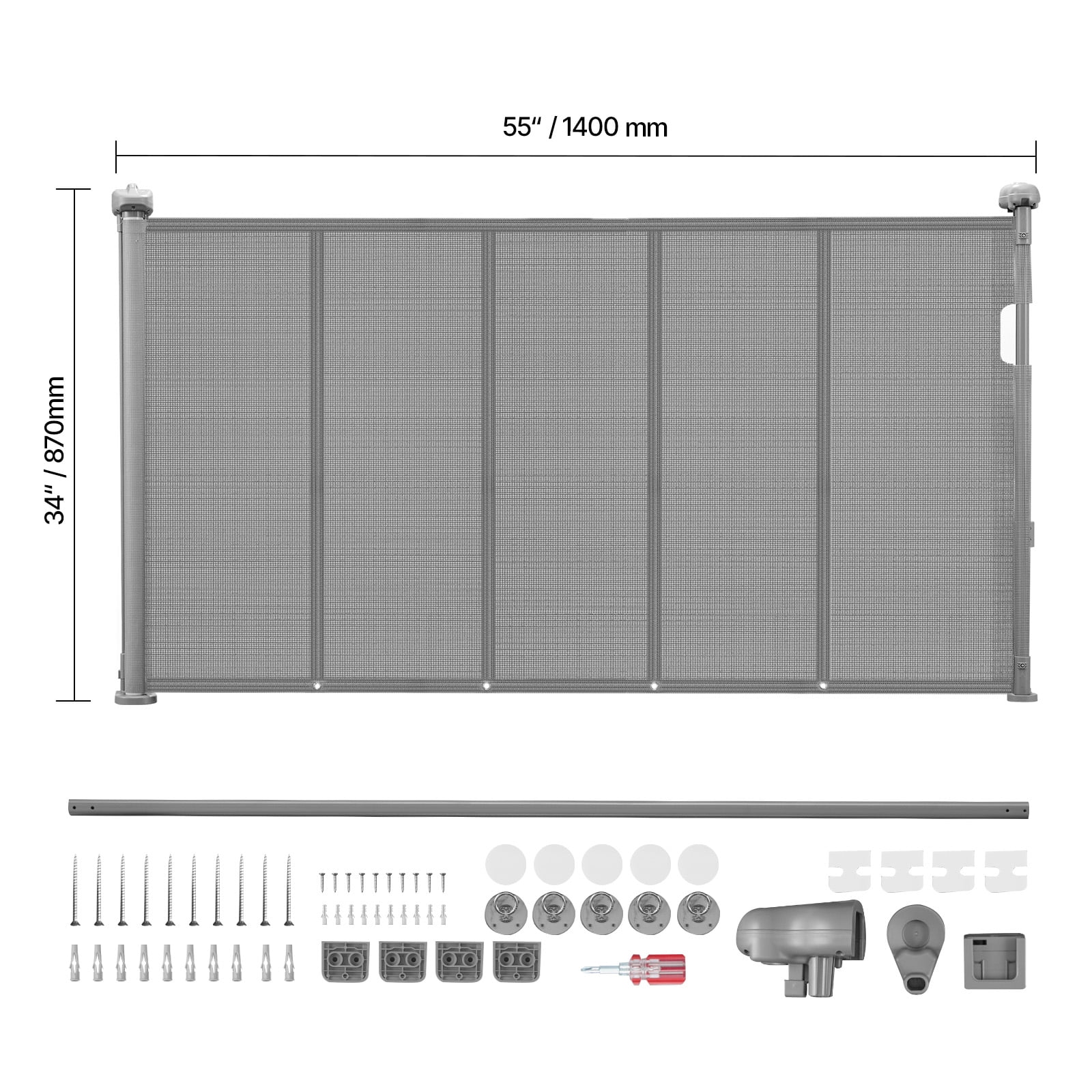 KFFKFF Retractable Baby Gate, 34-inch Height, Expands up to 55-inch Width, Safety Gate for Children or Pets, Durable Mesh Design, Simple Installation for Stairs, Doorways, Hallways, and Play Areas