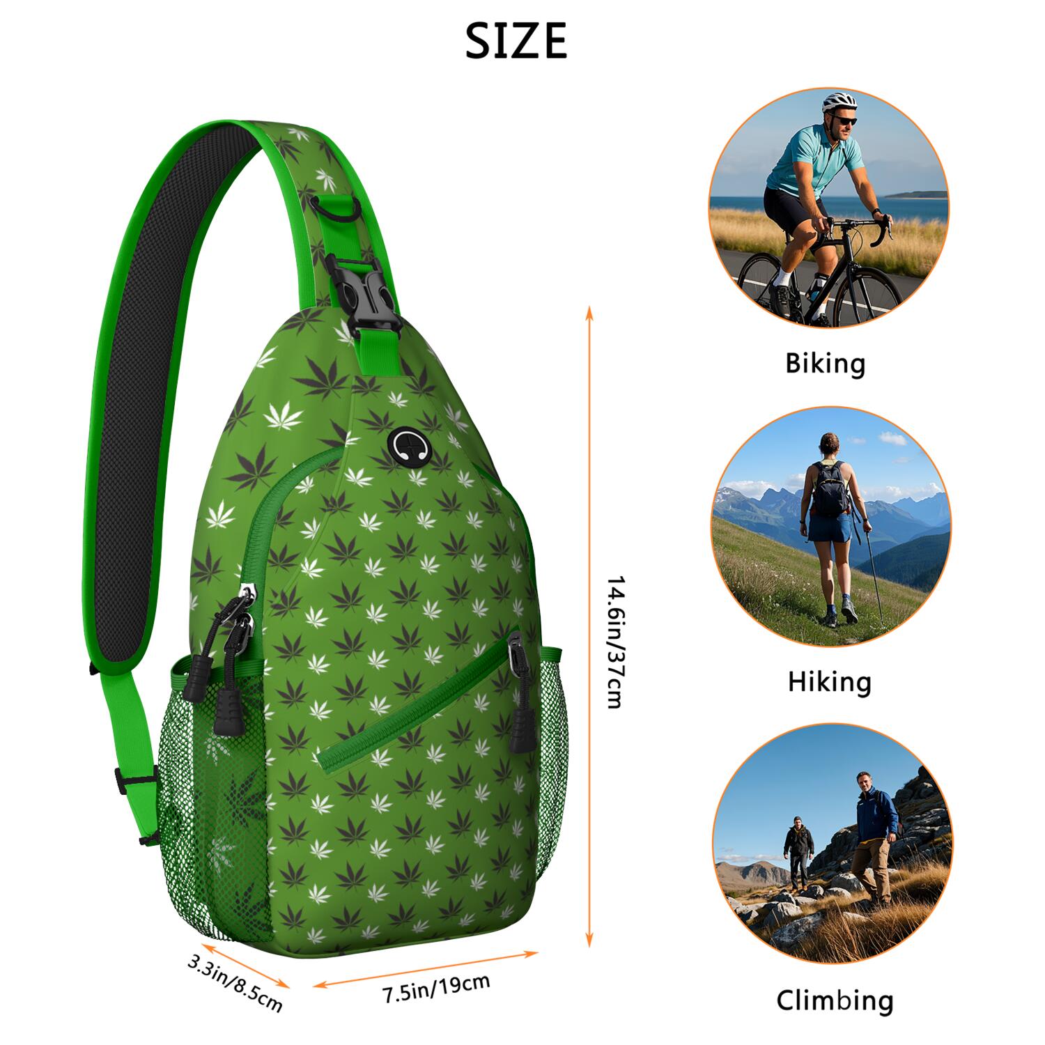 Colorful Weed Sling Bag for Men & Women - Durable Chest Bag with Secure Zippers for Biking & Urban Use - Hemp Leaf & Marijuana Leaf Aesthetic
