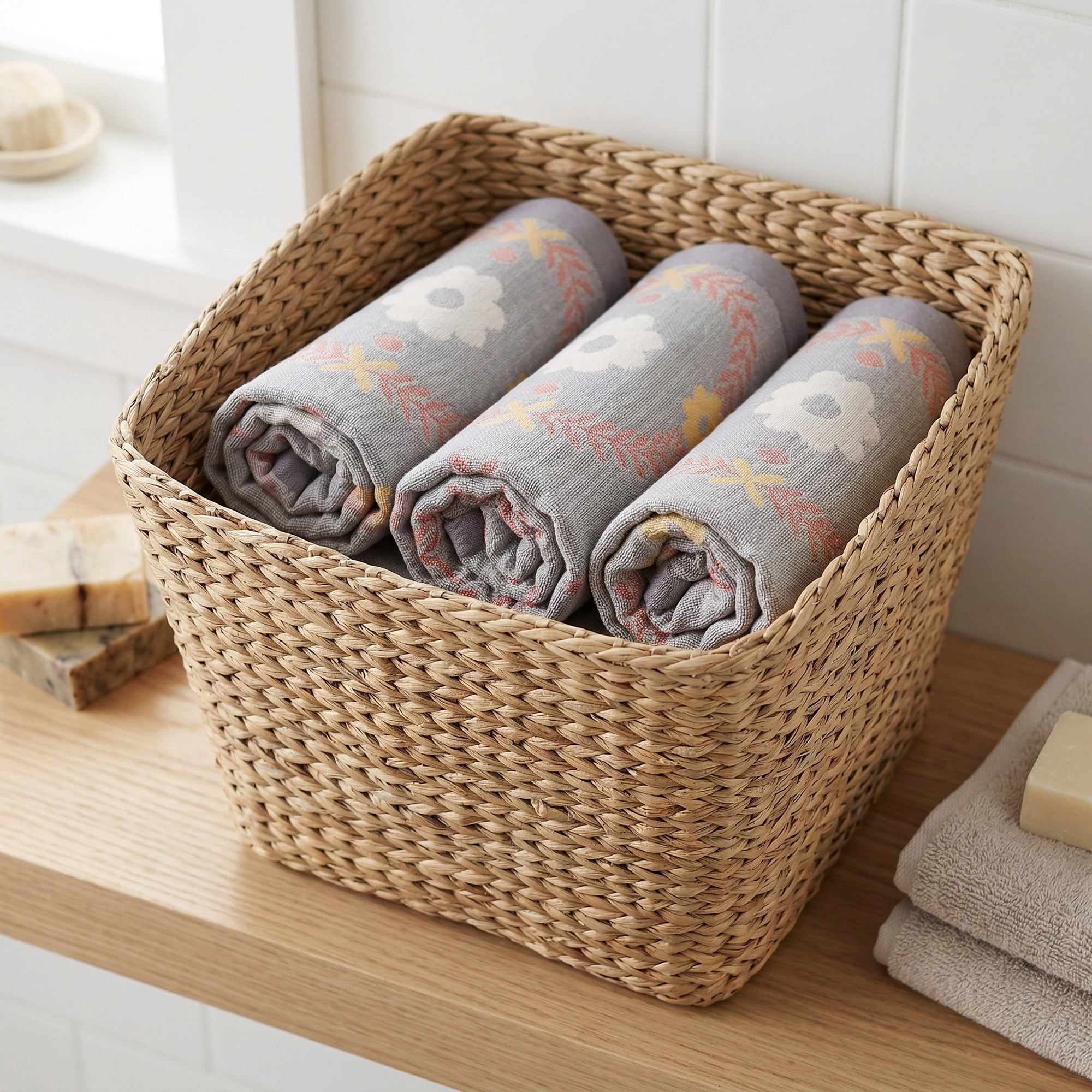 Unique Bargains 29 x 13 Inch Cotton Floral Jacquard Hand Towel Grey 1pc