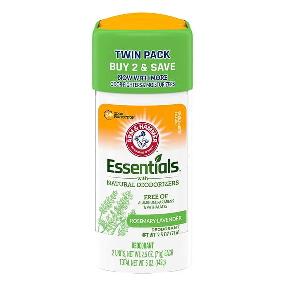 ARM & HAMMER Essentials Deodorant- Rosemary Lavender- Solid Oval- Twin Pack (Pack of 2/ 2.5oz)- Made with Natural Deodorizers- Free From Aluminum, Parabens & Phthalates