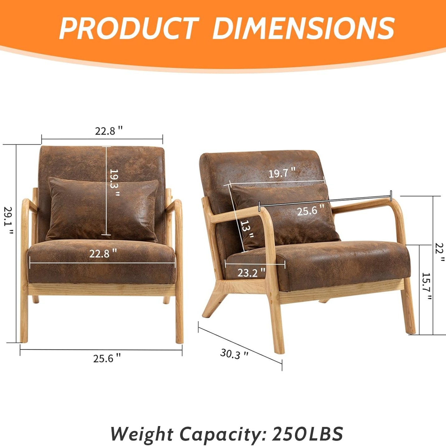 MOONMISS Mid-Century Modern Accent Chair, Velvet Fabric Arm Chair with Wood Frame and Pillow, Upholstered Armchair Comfort Reading Chair Lounge Chair for Living Room Bedroom Sunroom,Brown