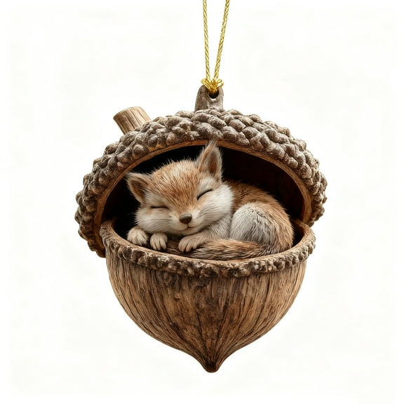 Animal Christmas Ornaments,Forest Animal Christmas Ornaments,Sleeping Animal in Acorn Ornaments for Christmas Tree, Personalized Christmas Ornament Gift Ideas,3.15 in