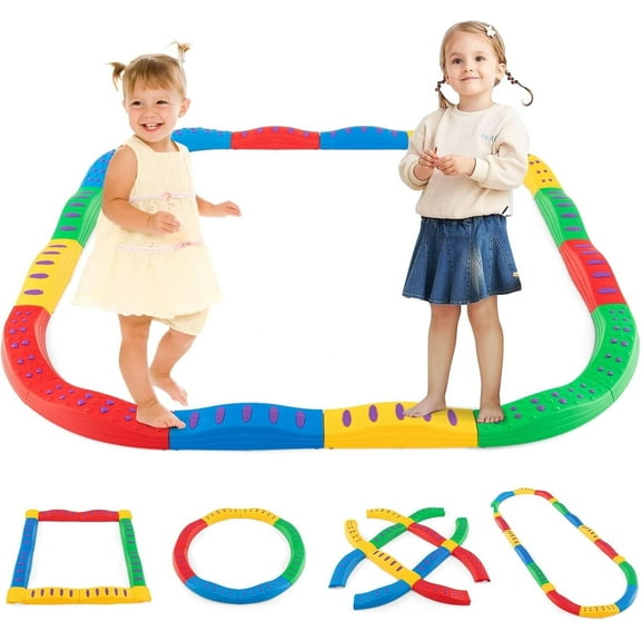 OLAKIDS Kids Balance Beam Stepping Stones Set, 20 PCS Montessori Obstacle Course for Toddler Indoor Outdoor, Non Slip Rubber Base, Gymnastics Toy, Build Coordination Gross Motor Skills