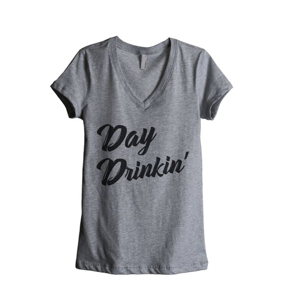 Day Drinkin Women's Fashion Relaxed V-Neck T-Shirt Tee Heather Grey Small