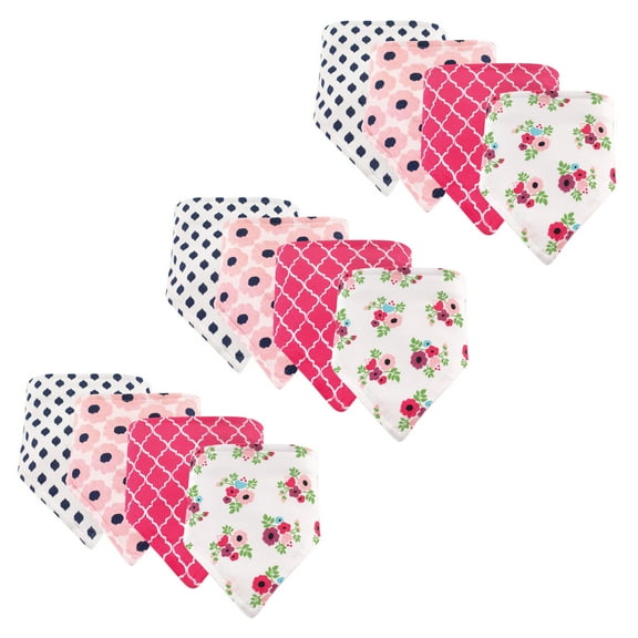 Hudson Baby Boy and Girl Bandana Bib, 12 Pack, Floral