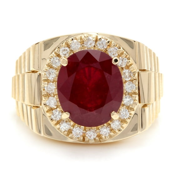 6ct Lab Craeted Diamond & Ruby 14k Yellow Gold Plated Men's Ring