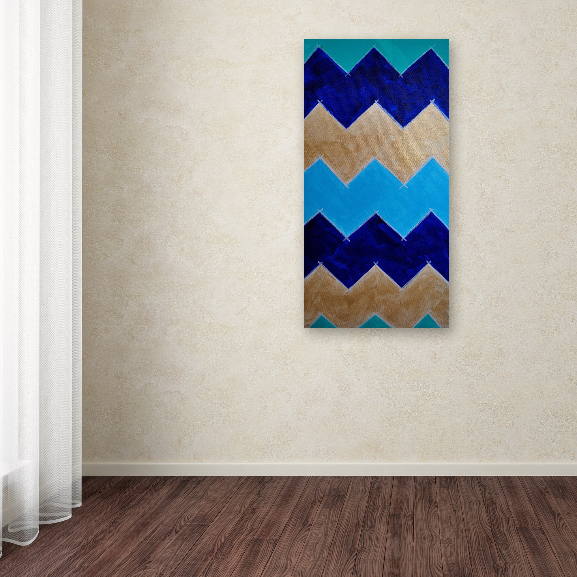 Trademark Fine Art "Blue and Gold Chevron" Canvas Art by Nicole Dietz