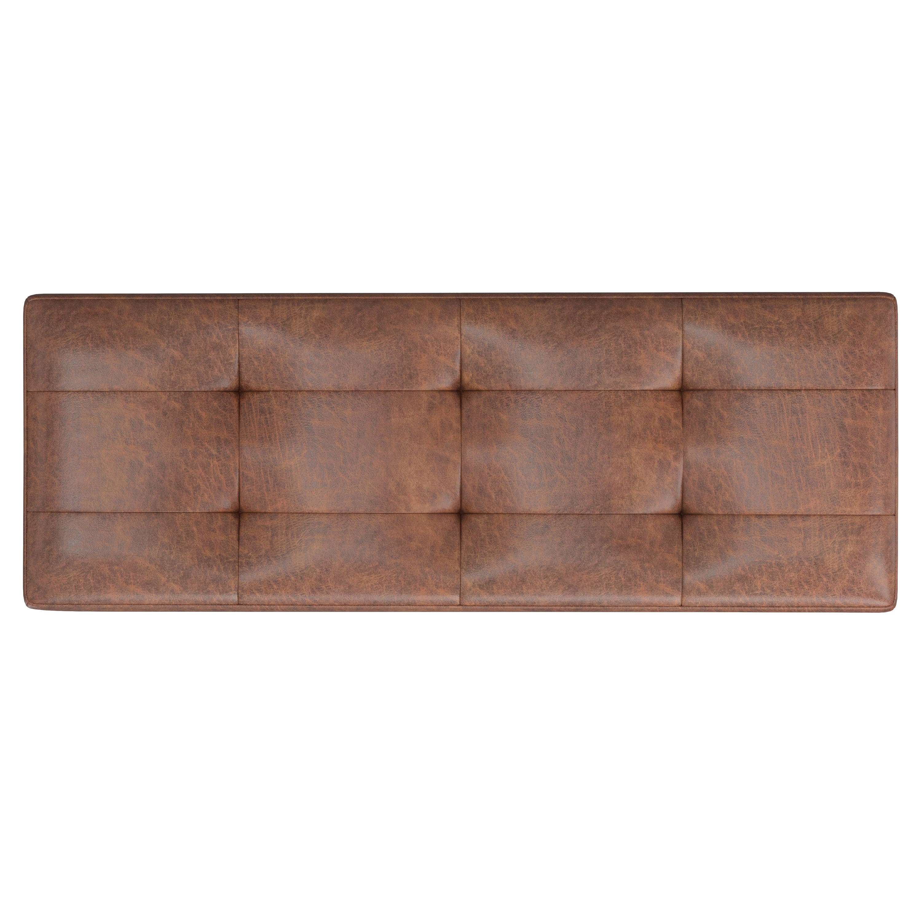 Shay 48 inch Wide Mid-Century Rectangular Storage Ottoman in Distressed Saddle Brown Vegan Leather