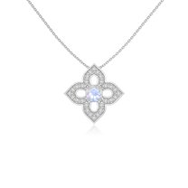 Natural Rainbow Moonstone with Moissanite 4 Petal Flower Pendant Necklaces for Women in Sterling Silver,June Birthstone Jewelry Gift for Her Birthday, Anniversary, Mothers Day, Christmas, Valentines