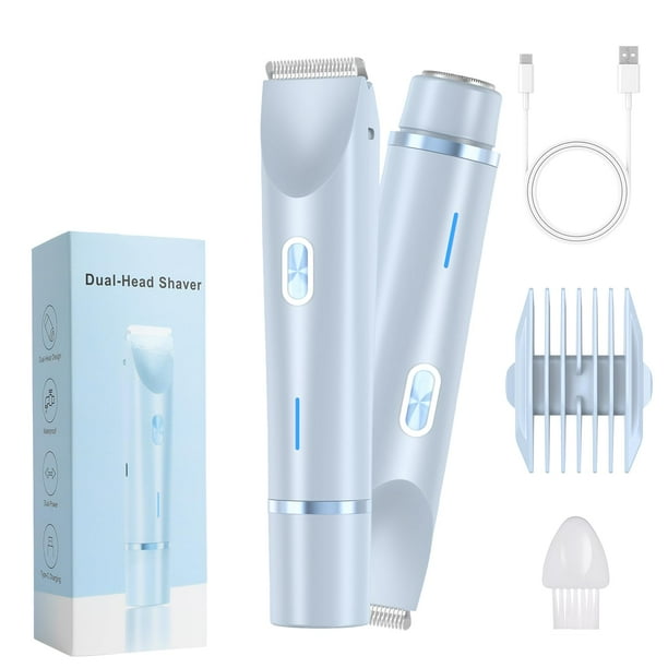 Afeitadora eléctrica para mujer (2025), Glowshave 2 en 1, afeitadora corporal para mujer, afeitadora eléctrica para bikini, recortadora corporal para uso en seco y húmedo para el hogar (azul)