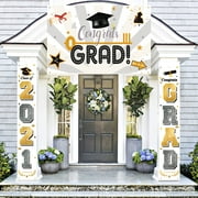 Graduation Decorations Banners - Class of 2021 & Congrats Graduation Hanging Banner Set for Outdoor/Indoor Home Front Door Wall, Great Fabric Porch Sign