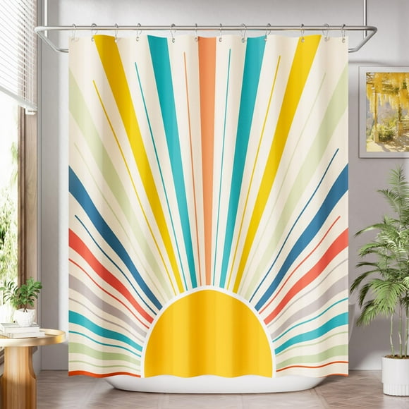 Cortina de ducha AmazerBath de tela lavable 180 x 180 cm, color amarillo