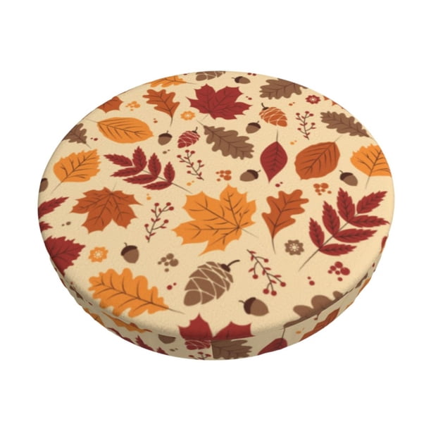 Disketp Autumn Leaves 2 Funda Redonda para Taburete, Funda de Cojín para Silla de Bar Suave y Elástica-12 inch