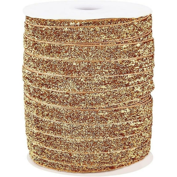50 Yards(45.72m) Single Face Sparkle Ribbon 3/8inch Wide Dark Goldenrod Metallic Glitter Ribbon Velvet Trim Polyester Nylon Ribbon Roll