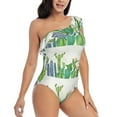 thumbnail image 3 of Haiem Cartoon Cactus Women's One Piece Swimsuits Tummy Control One Shoulder Bathing Suits Ruffle Swimwear-Small, 3 of 8