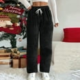 thumbnail image 5 of Jalioing Fuzzy Lounge Pants for Women Solid Elastic Waist Drawstring Fleece Trousers Winter Casual Pants with Pocket, 5 of 7