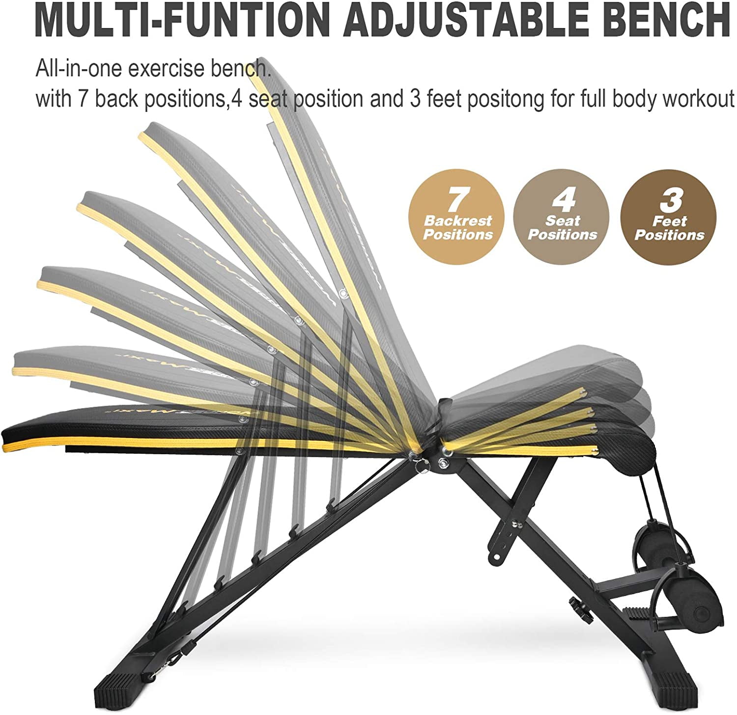 Wonder Maxi Adjustable Weight Bench, Strength Training Bench for Full Body Exercise, Work Out Bench Equipment with Arm Resistance Bands