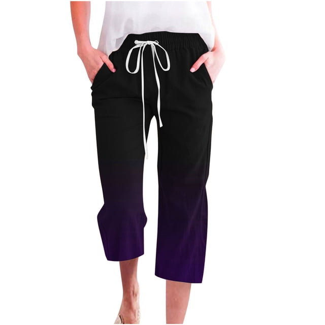 Plebaso Capri Pants for Women 2025 Drawstring Wide Leg Cropped Trousers Summer Gradient Color Casual Pants