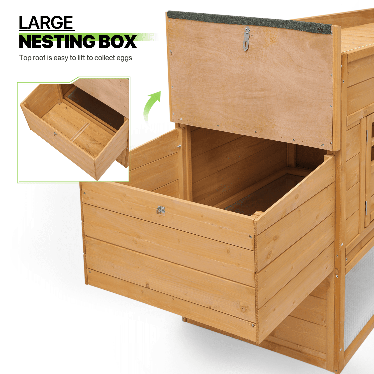 Magshion Outdoor Chicken Coop with Nesting Box, Outdoor Hen Run House with Slide-Out Tray and Sliding Door, Weatherproof Poultry Cage, Rabbit Hutch, Wood Duck House (Natural)