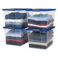 thumbnail image 1 of HOMZ Contenants de Rangement en Plastique Transparents Empilables de 64 Pintes, Bleu/gris, Lot de 4, 1 of 12