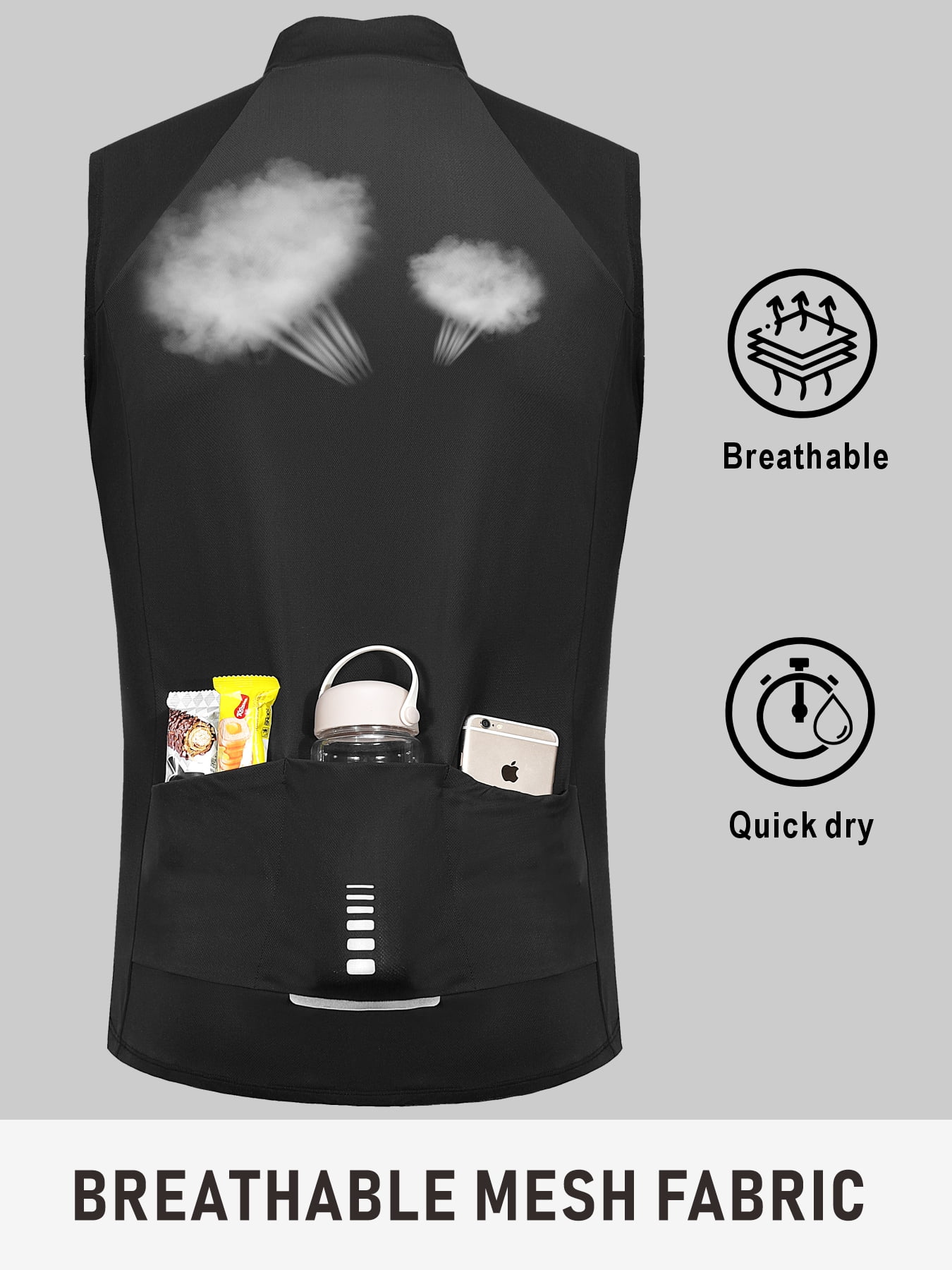 Leopatrix Men's Windproof Cycling Vest, Full-Zip Winter Sleeveless Bike Jacket with Zip Pockets for Cycling,Running,Hiking