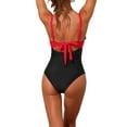 thumbnail image 3 of INSPIRE CHIC Conjunto de Monokini de Corte para Mujeres con Tirantes Ajustables de 1 Pieza, Trajes de Baño con Espalda Cruzada, Color Rojo-Negro, Talla X-Large, 3 of 5