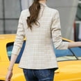 thumbnail image 6 of comerut Women Blazer Plaid Print Contrast Color Turn-down Collar Cardigan Long Sleeves Warm Business Anti-wrinkle Autumn Coat for Work, 6 of 7