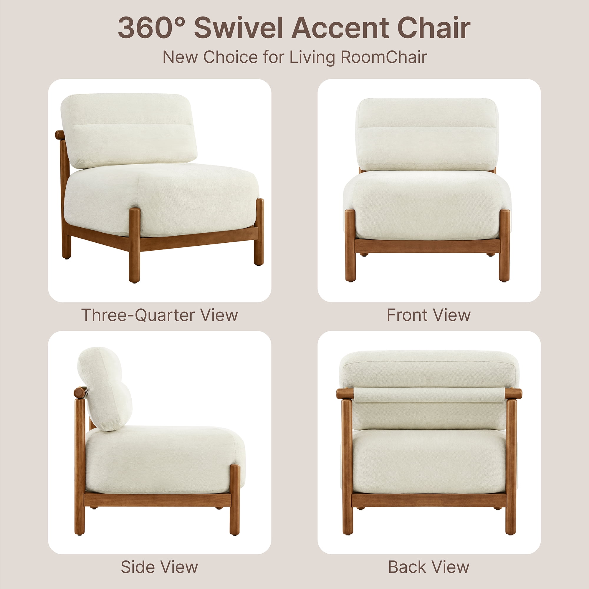 Spruce & Spring Modern Upholstered Accent Chair with Solid Wood Frame, Comfortable Fabric Lounge Chair for Living Room Bedroom, Linen