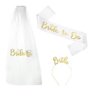 Bride Sash,Bride Sash Veil Headband -Tiara Crown Queen Crown for Bachelorette Party,White Gold