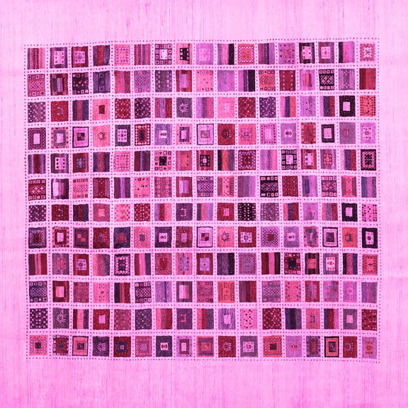 Ahgly Company Indoor Square Abstract Pink Contemporary Area Rugs, 5' Square