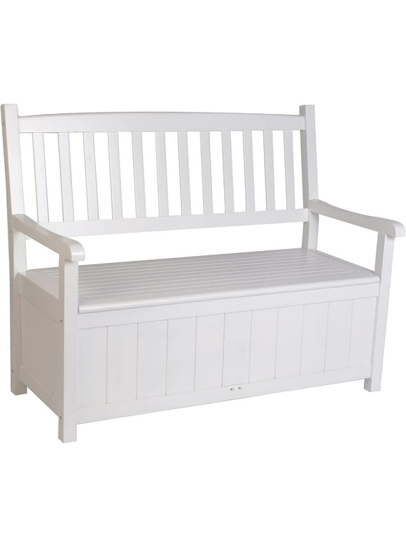 Outdoor Deck Storage Bench with Back,Patio Furniture with 2-Seat Container Perfect for Garden Tools & Pool Toys,White