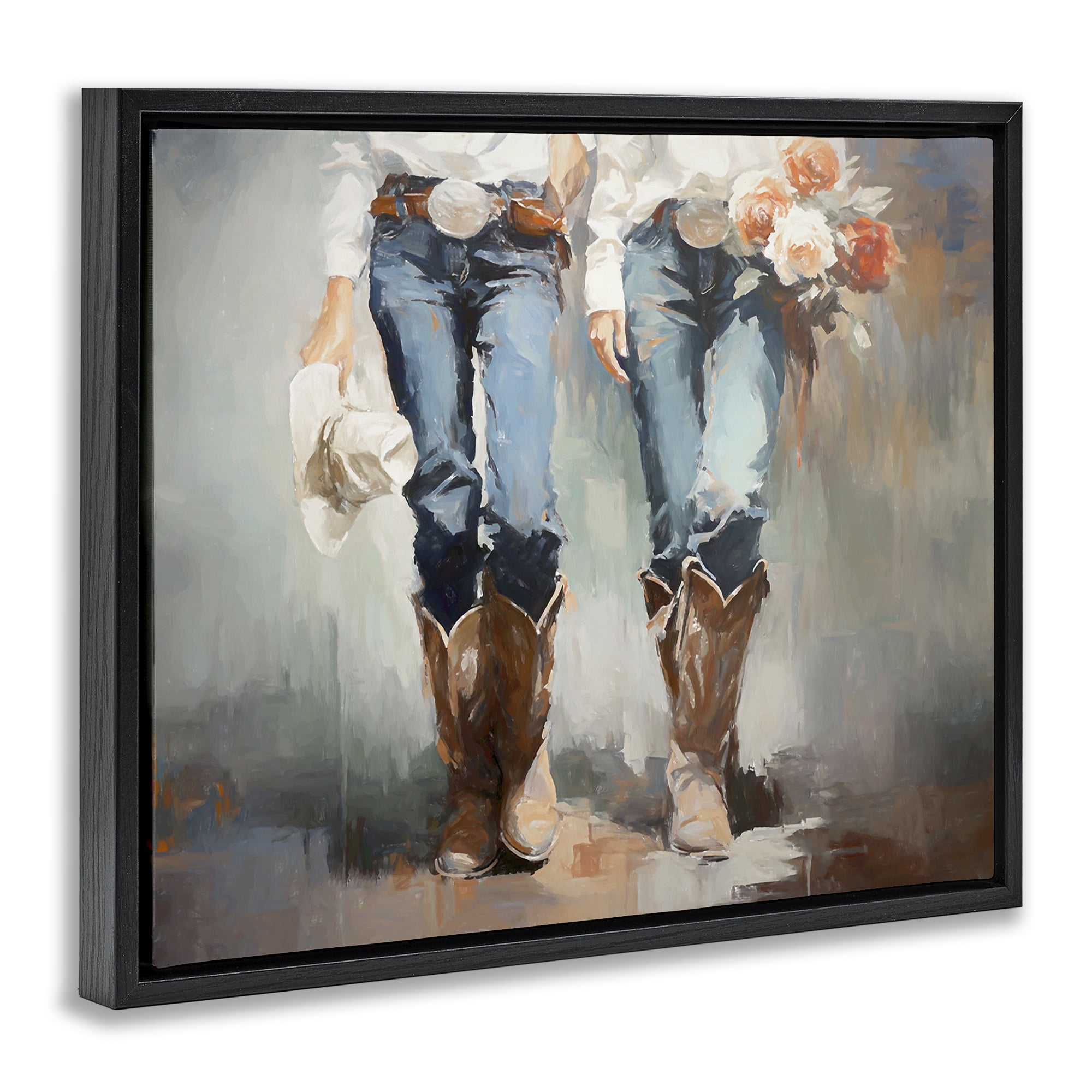 Stupell Industries Floral Cowgirl Pair Novelty Painting Black Floater Framed Canvas Art Print Wall Art, 31 x 25