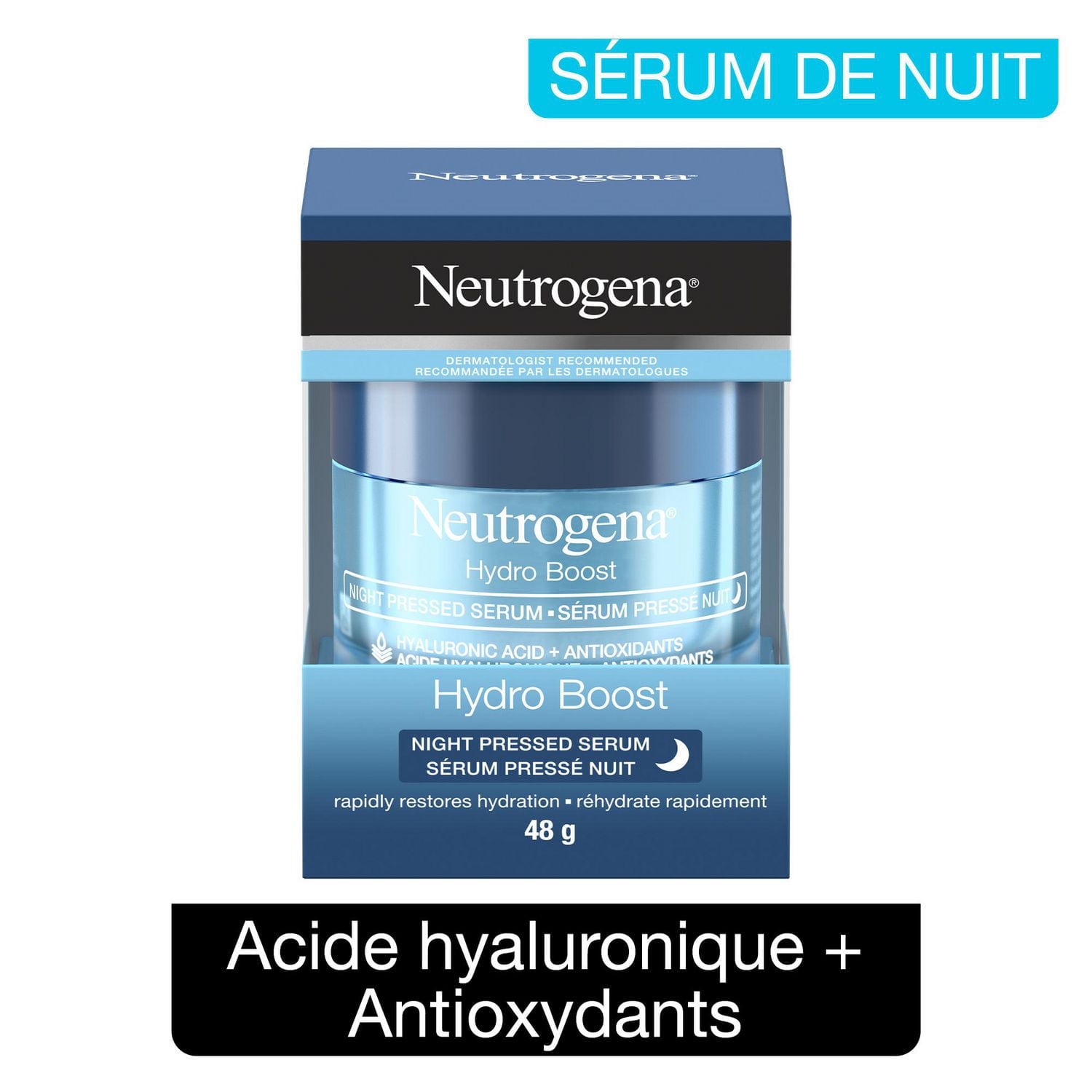 Neutrogena Hydro Boost Night Pressed Face Serum with Purified Hyaluronic Acid and Antioxidants for Moisturized Skin, 48 g
