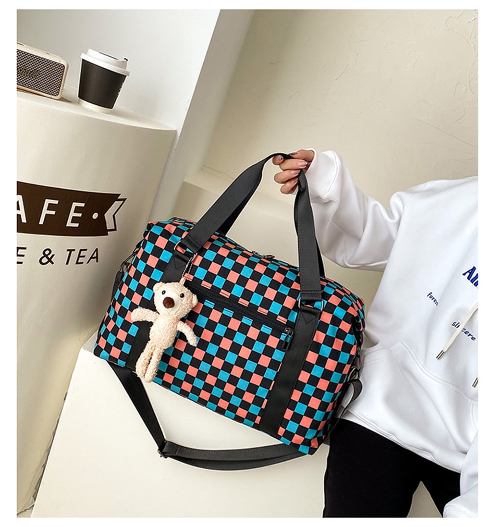 Colorful Checkered Luggage Bag Plaid Gym Sport Bags For Travel Duffel Tote Overnight Weekend Purse