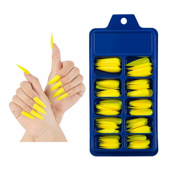 Awwp Pointed False Nails (100 Pieces) Colored Long Stiletto Press on Nails Full Cover Pointys Fake False Nails Artificial Fingernails for Women Girls Acrylic Nail Design Salon Manicure Extension