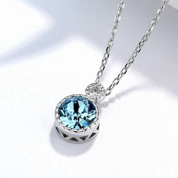 925 Sterling Silver Aquamarine Charm Necklace – Minimalist Jewelry Gift for Women