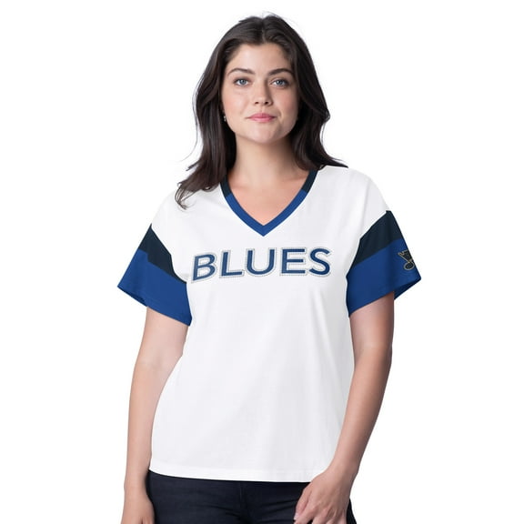 Women's G-III 4Her by Carl Banks White St. Louis Blues Rink Oversized Rhinestone V-Neck T-Shirt