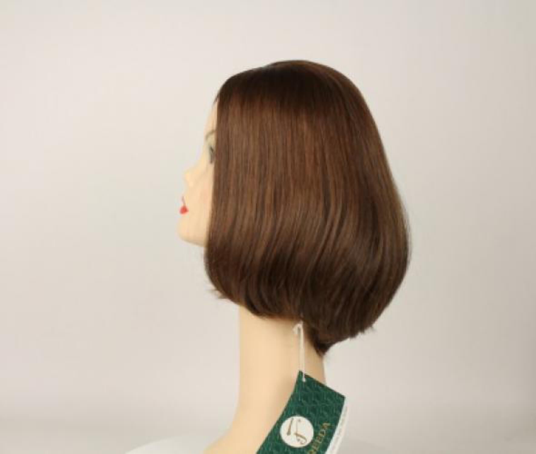 European Human Hair Freeda Wig Liberty Brown With Reddish Highlights Skin Top Size S