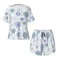 thumbnail image 3 of Lafuoo Retro ice blue snowflakes Pattern Women's Round Neck Short Sleeve Pajamas Set, Button Pajamas Elastic Band Pajamas Home Wear-Medium, 3 of 9